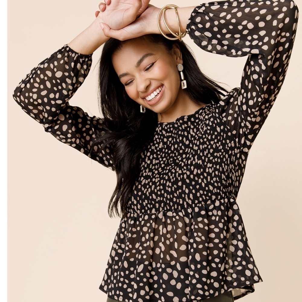 Francescas Kylie Animal Print Smocked Blouse Small